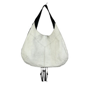 Saba Leather Hobo Purse Bag Black White Designer Textured